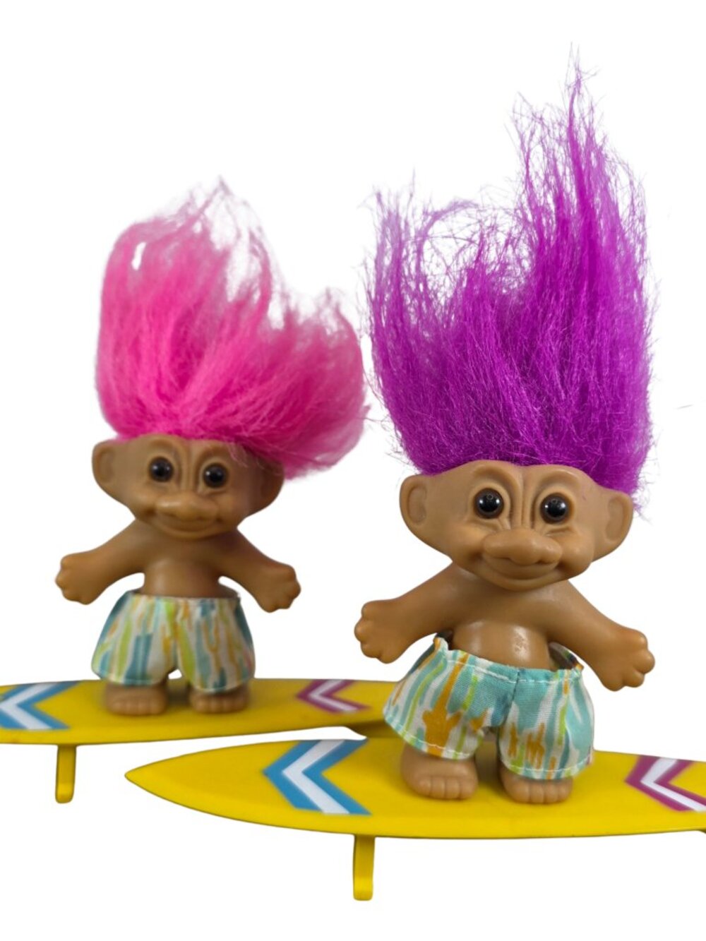 Vintage Russ Surfer Troll Dolls Lot of 2 Yellow Surfboard Pink Purple Hair